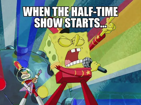 SpongeBob and Sandy Cheeks playing the halftime show for Super Bowl LVIII.